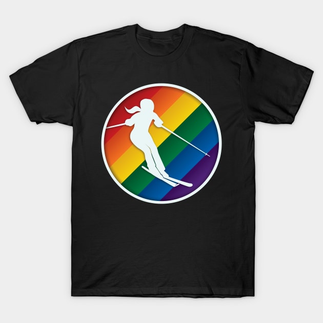 LGBTQ+ Skier with ponytail T-Shirt by jwsparkes